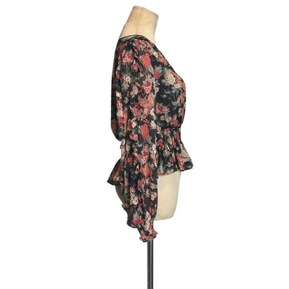 Express black red floral long sleeves blouse size XS - Picture 13 of 16